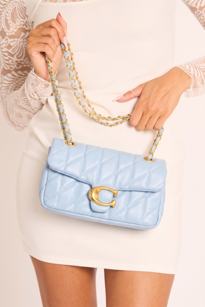 Blue Quilted Faux Leather Shoulder Bag - Zeta