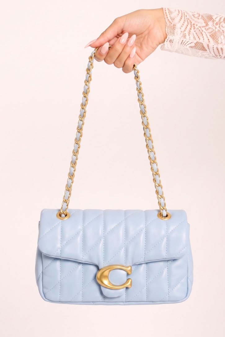 Blue Quilted Faux Leather Shoulder Bag - Zeta