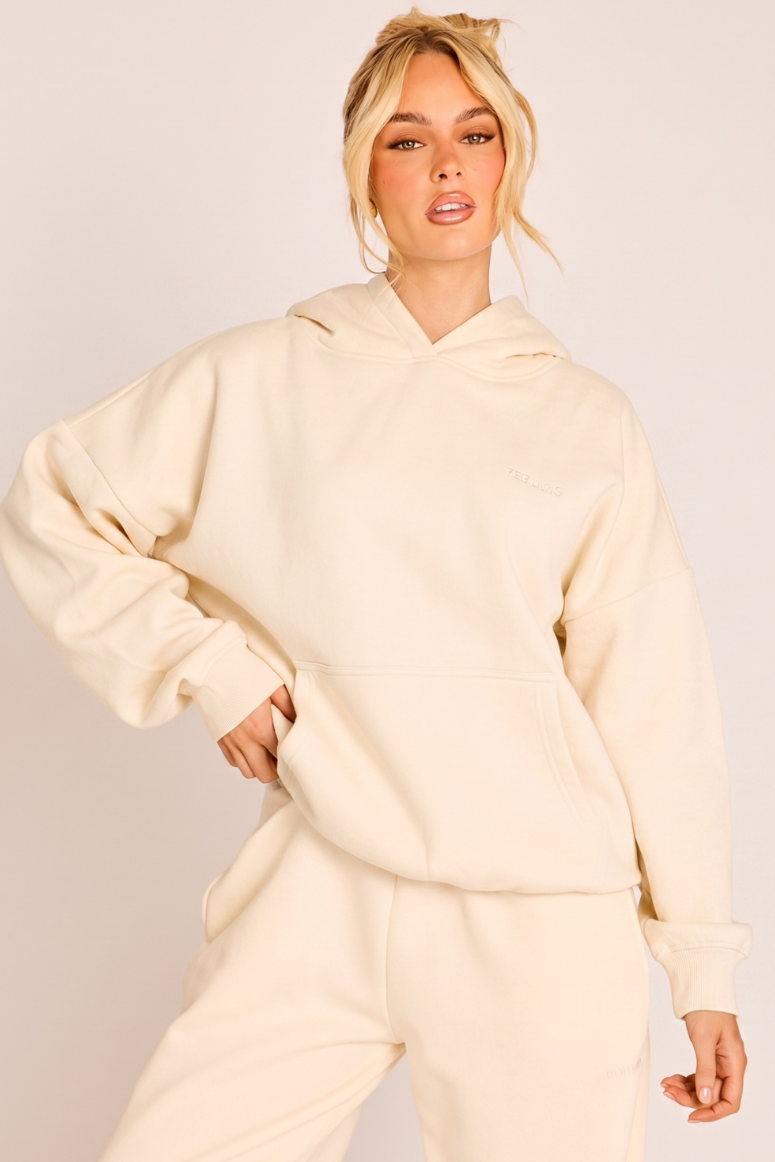 Cream Rebellious Logo Oversized Hoodie - Nivah
