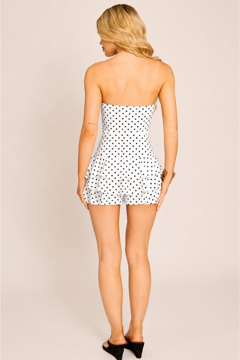 White Polka Dot Bandeau Flippy Playsuit - Alesha