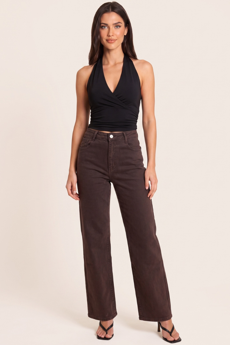 Chocolate High Waist Wide Leg Jeans - Alyx