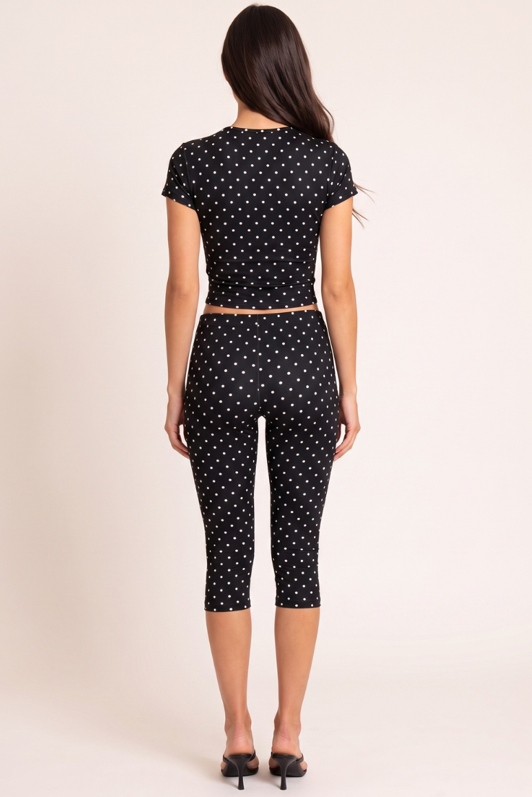 Black Polka Dot Cut Out Top and Capri Pants Co-ord Set - June