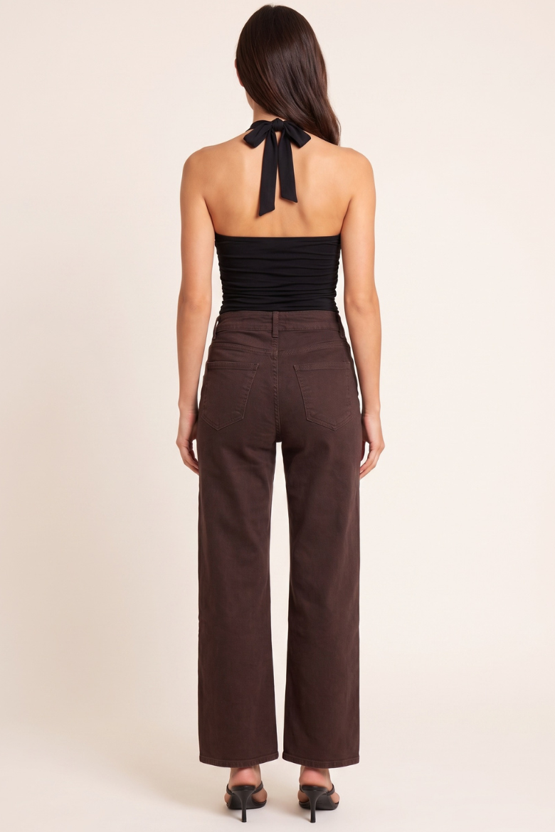Chocolate High Waist Wide Leg Jeans - Alyx