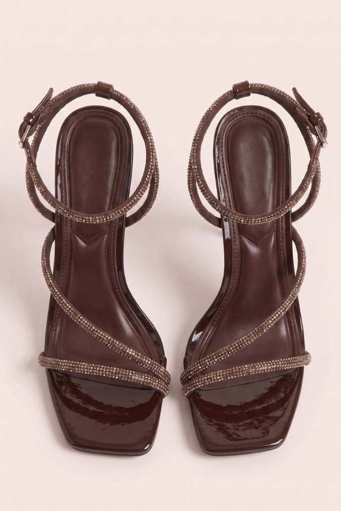 Brown Diamante Detail Strappy Heels - Damika