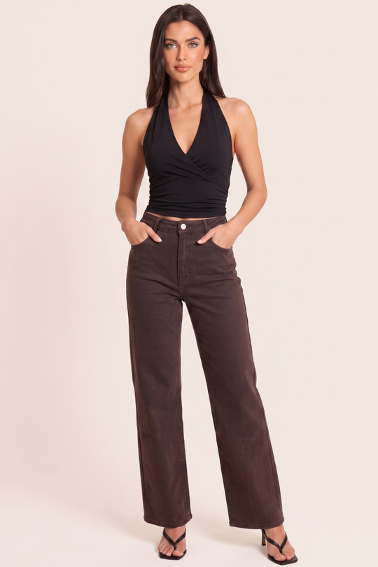 Chocolate High Waist Wide Leg Jeans - Alyx