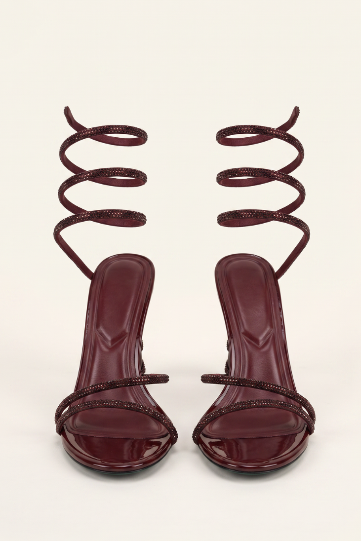Burgundy Diamante Detail Wrap Up Strappy Heels - Charlia