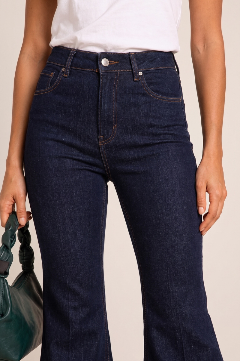 Indigo Stretch Denim Mid Waist Flared Jeans - Khyla