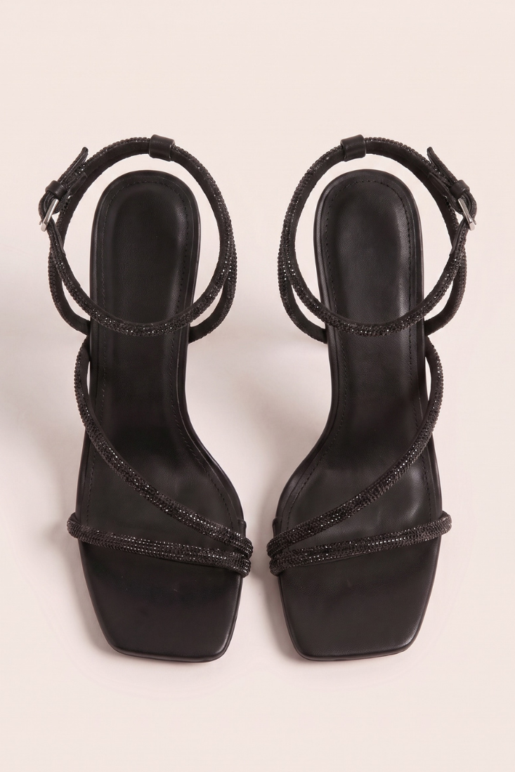 Black Diamante Detail Strappy Heels - Damika
