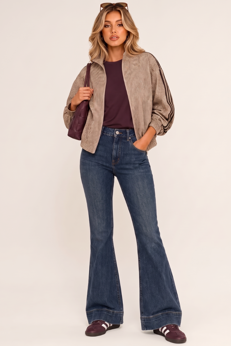 Indigo Vintage Stretch Denim Mid Waist Flared Jeans - Khyla