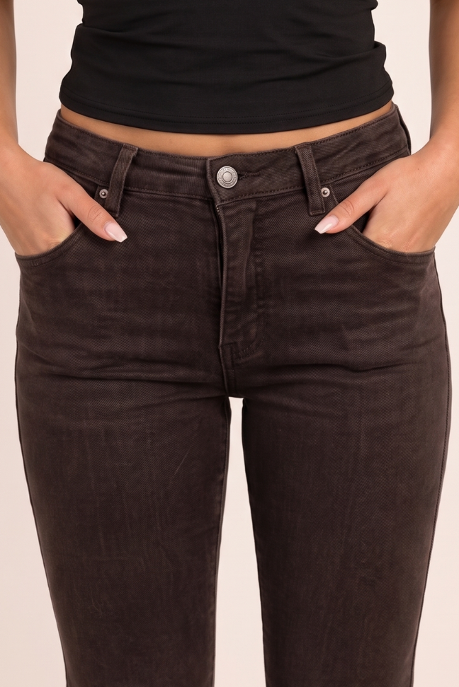 Chocolate Stretch Denim Mid Waist Flared Jeans - Khyla