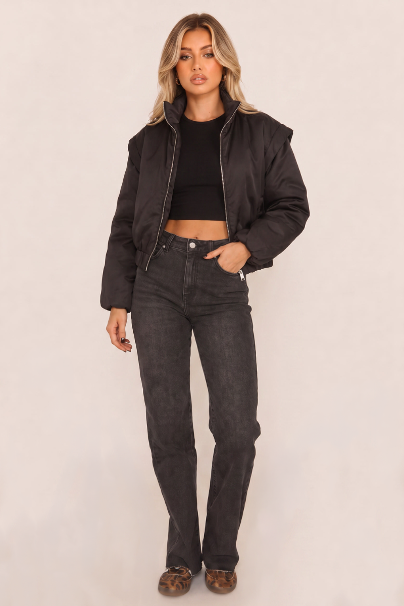 Charcoal Stretch Straight Leg Frayed Hem Jeans - Scarlett