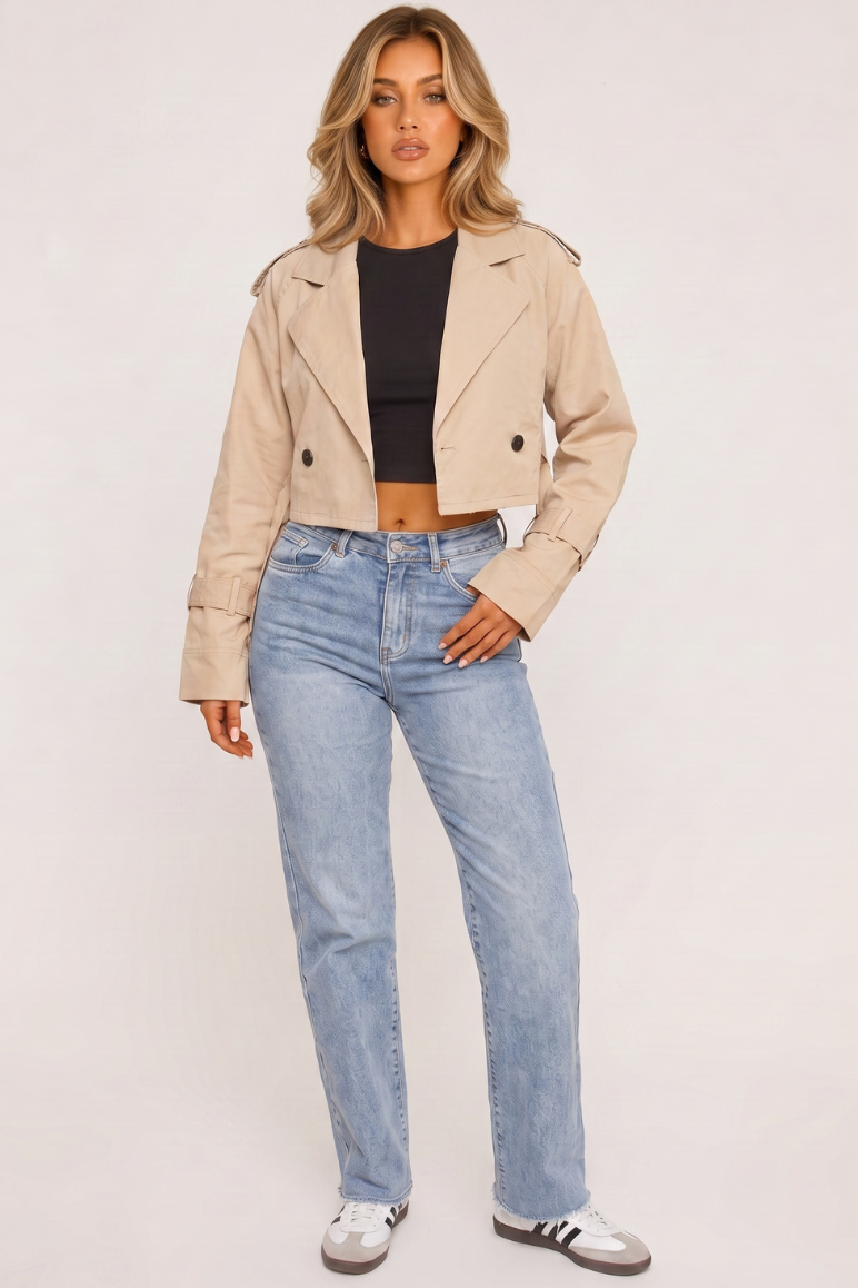 Mid Blue Washed Stretch Straight Leg Jeans - Scarlett