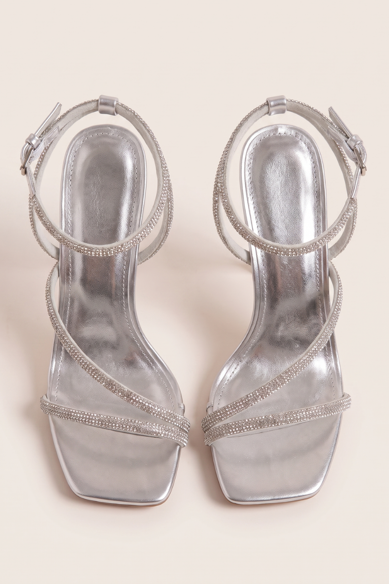 Silver Diamante Detail Strappy Heels - Damika