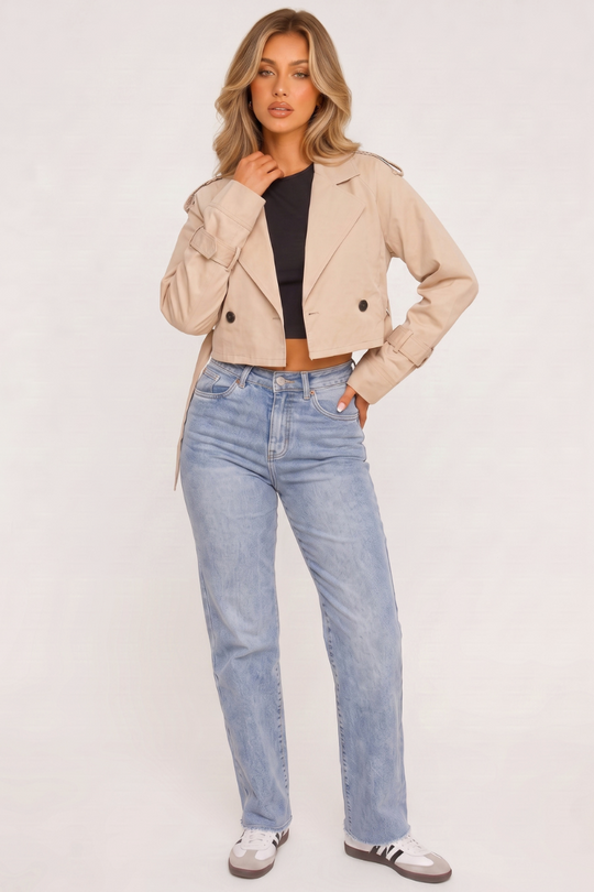 Mid Blue Washed Stretch Straight Leg Jeans - Scarlett