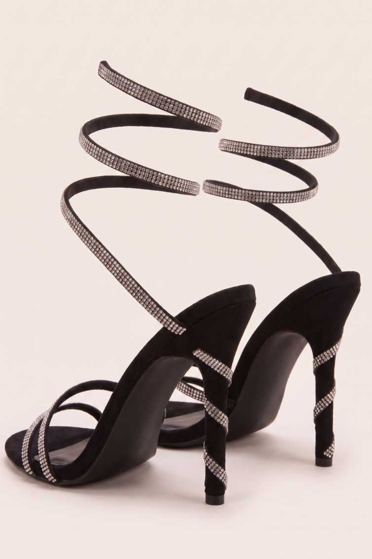 Silver Diamante Detail Wrap Up Strappy Heels - Charlia