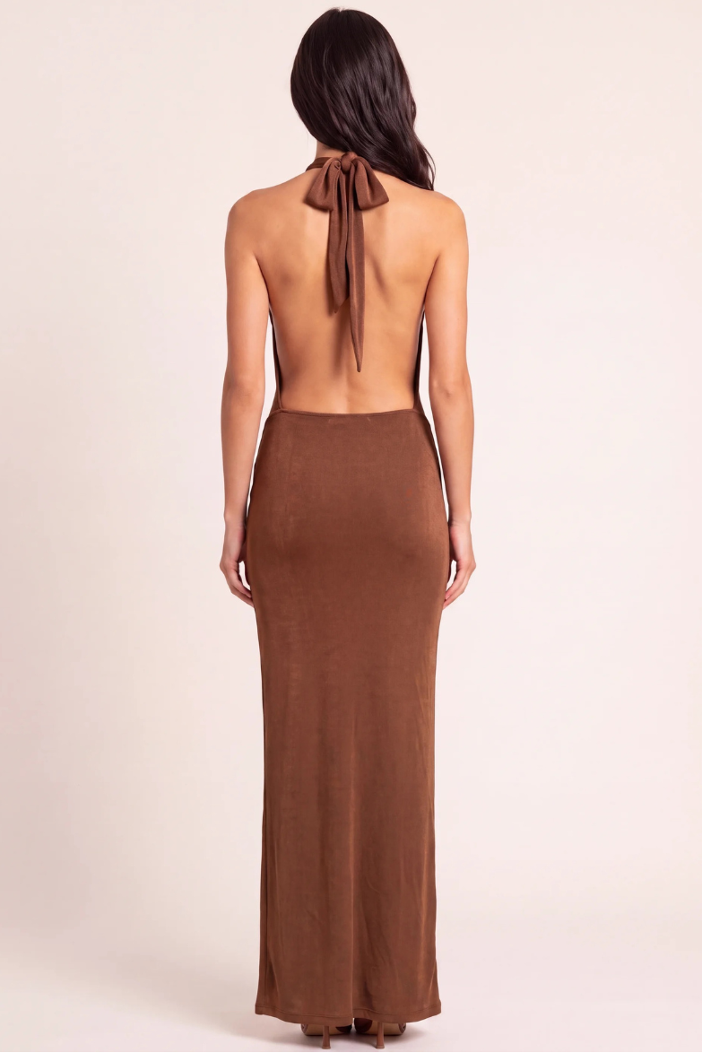 Bronze Textured Slinky Cowl Neck Maxi Dress - Katee
