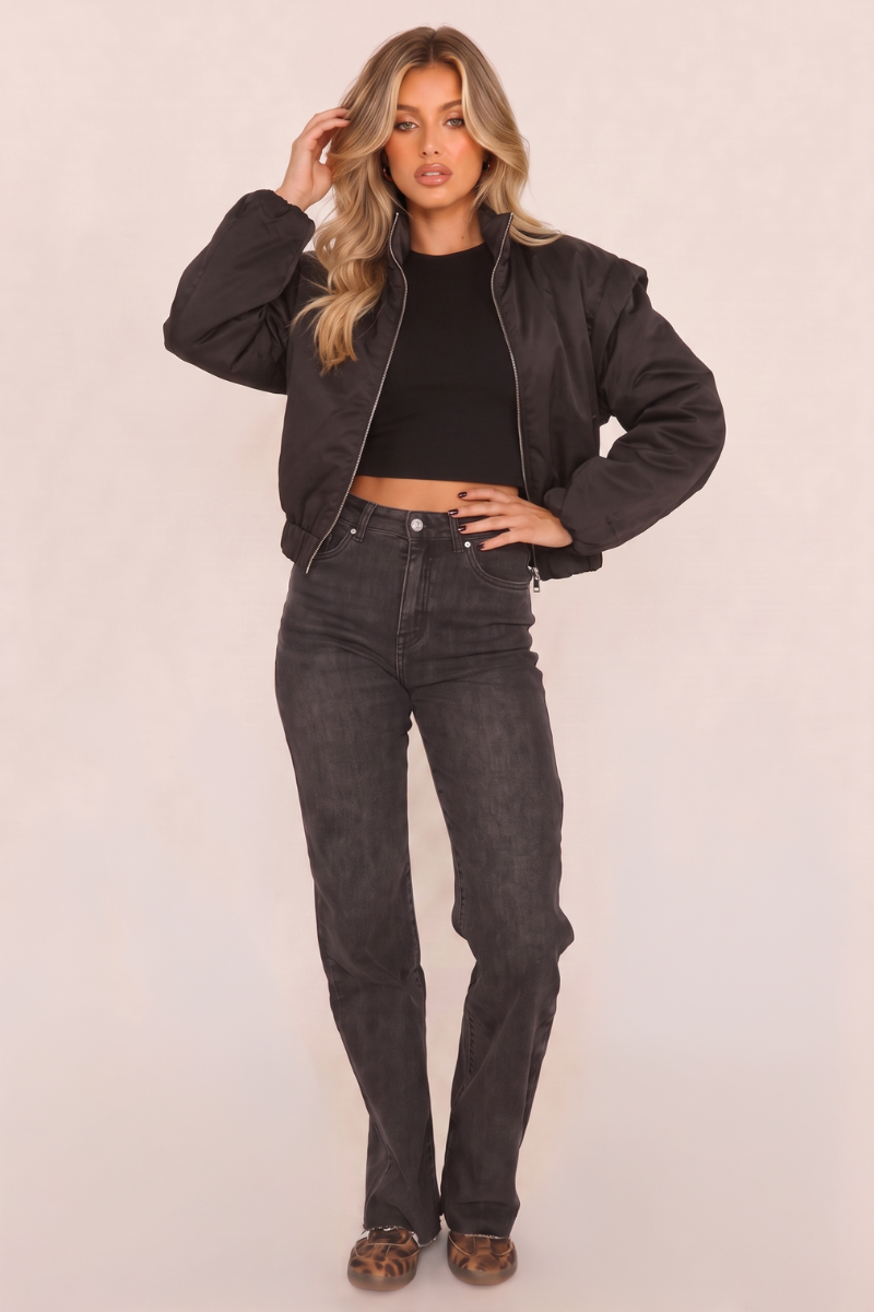 Charcoal Stretch Straight Leg Frayed Hem Jeans - Scarlett