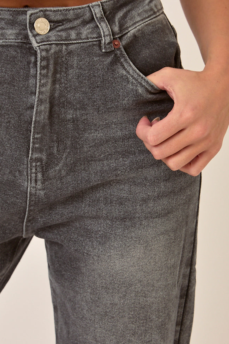 Washed Grey Stretch Straight Leg Frayed Hem Jeans - Scarlett