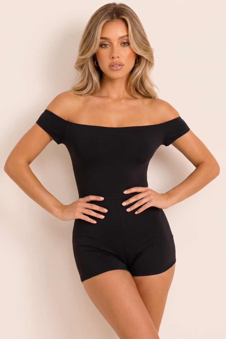 Black Bardot O Ring Playsuit - Tamaya