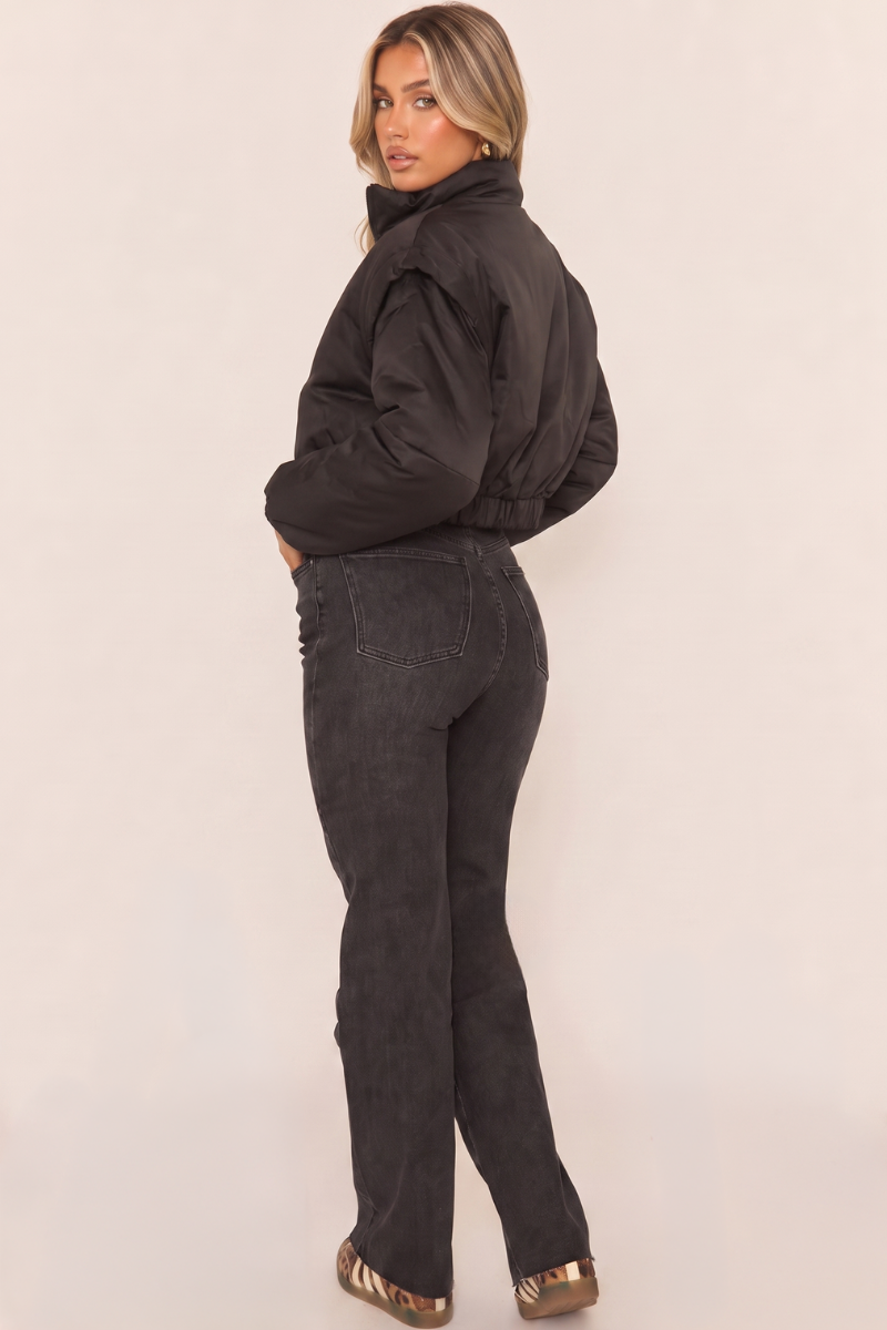 Charcoal Stretch Straight Leg Frayed Hem Jeans - Scarlett