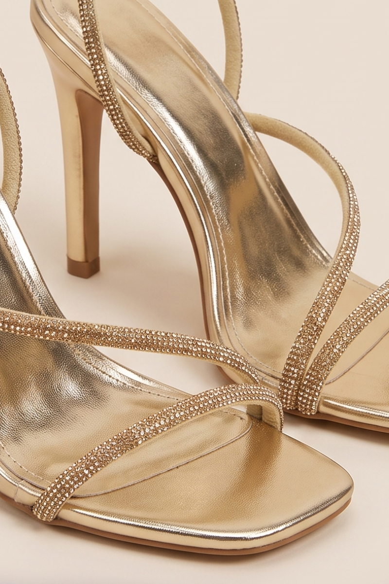Gold Diamante Detail Strappy Heels - Damika