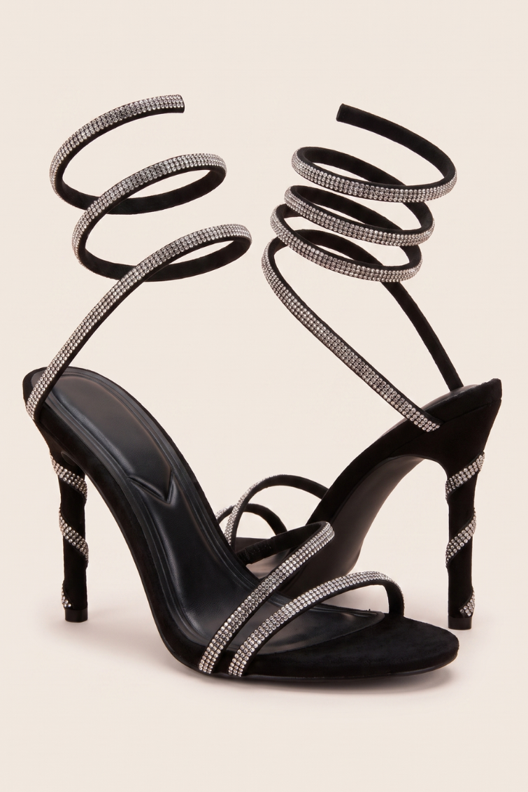 Silver Diamante Detail Wrap Up Strappy Heels - Charlia