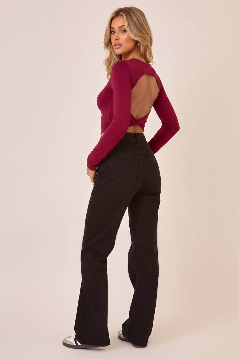 Black Stretch Frayed Hem Straight Leg Jeans - Scarlett
