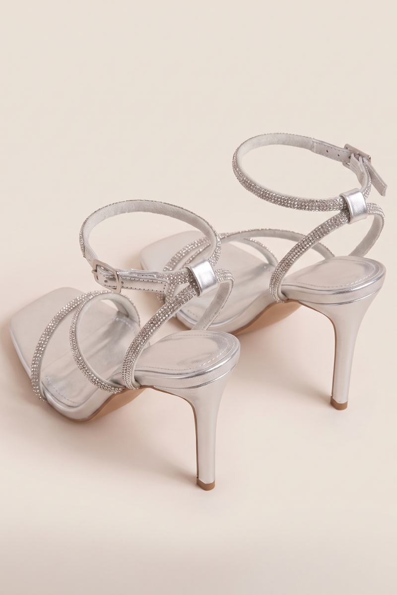 Silver Diamante Detail Strappy Heels - Damika
