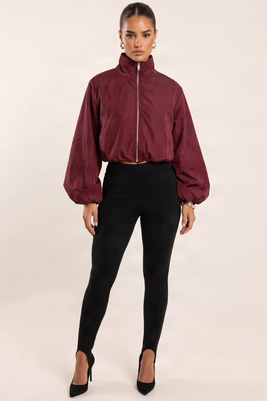 Wine Funnel Neck Zip Up Jacket - Chanda