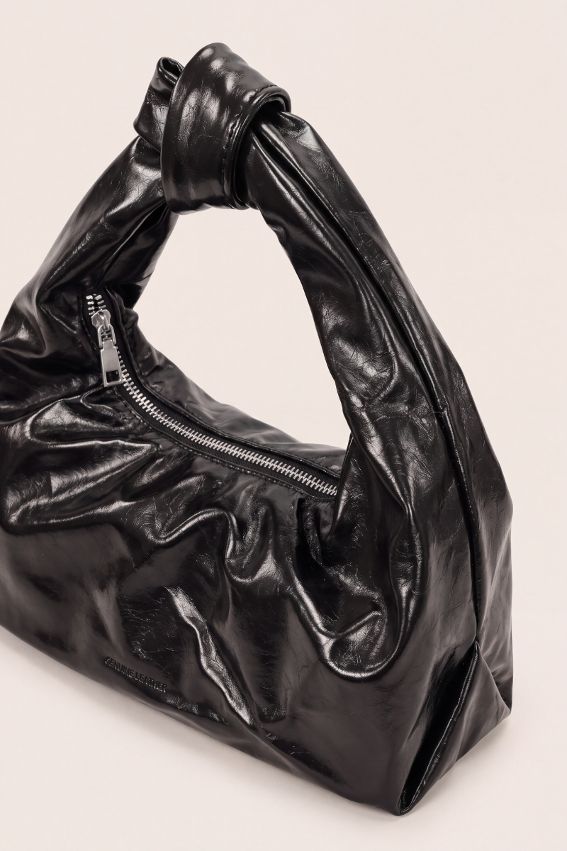 Black Faux Leather Knot Handle Grab Bag - Lindie