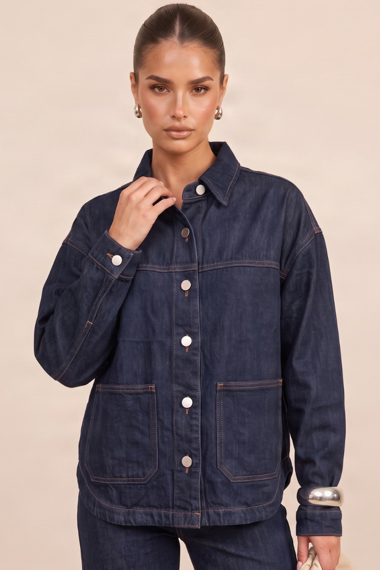 Indigo Contrast Stitch Oversized Denim Shirt - Monique