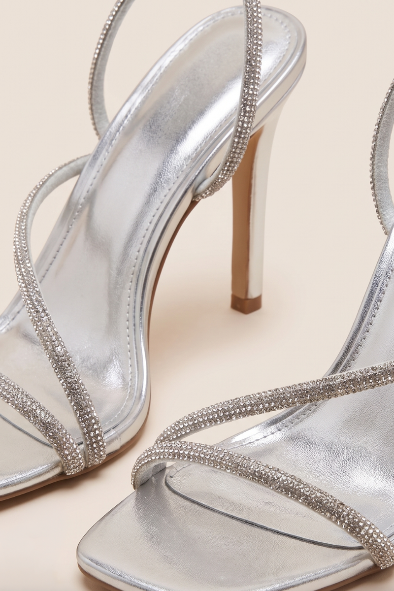 Silver Diamante Detail Strappy Heels - Damika