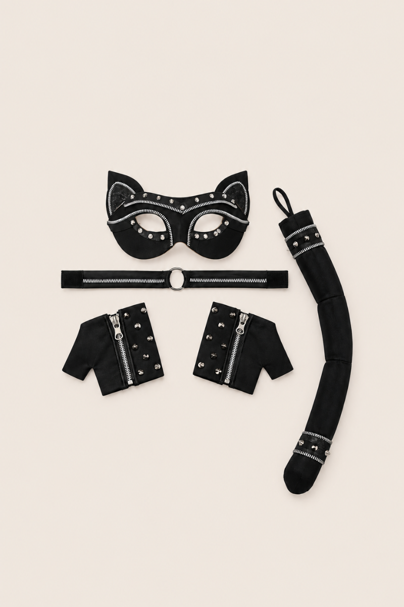 Black Studded Cat Thief Halloween Accessory Set - Kyleigh