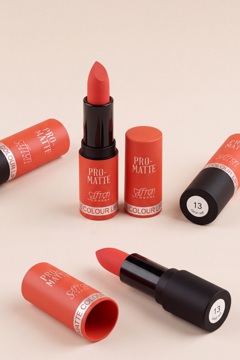 Saffron Pro Matte Coral Red Lipstick