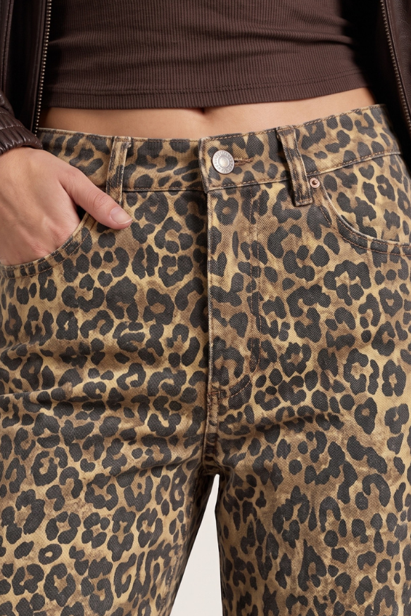Brown Leopard Print Wide Leg Denim Jeans - Clementine