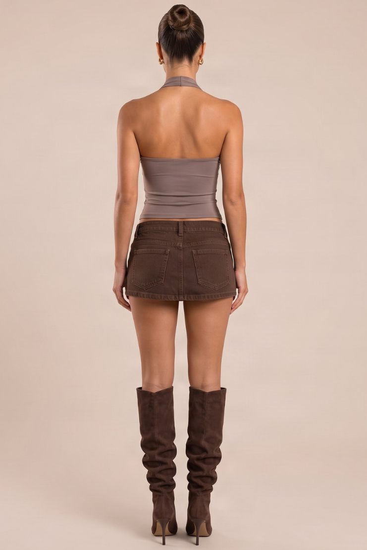 Mocha Slinky High Neck Top - Betsy