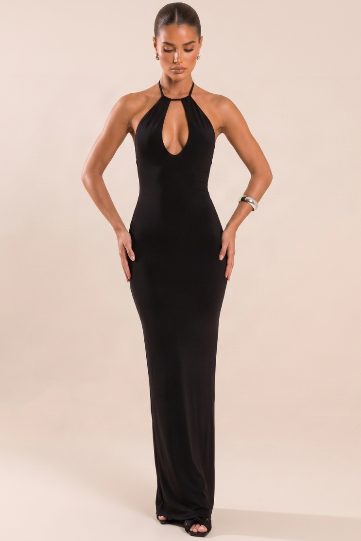Black Strappy Keyhole Maxi Dress - Christa