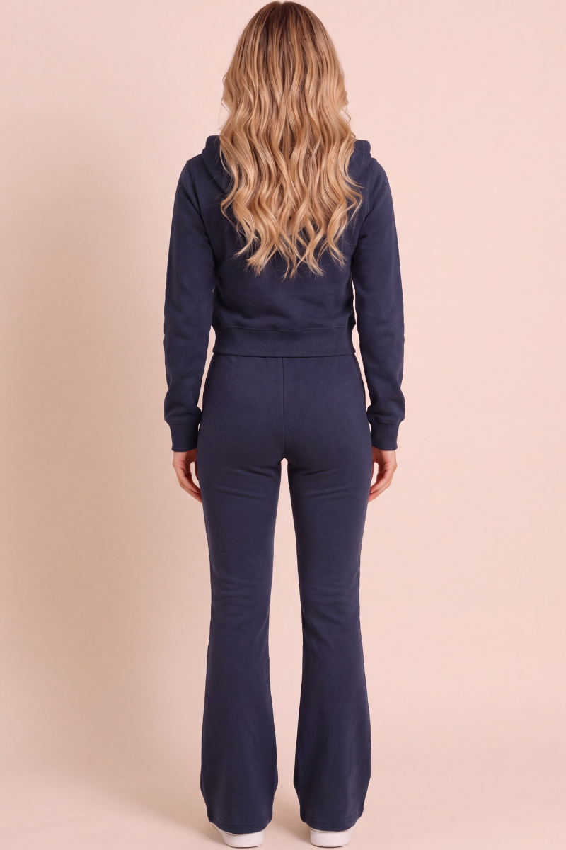Navy Cropped Fit Hoodie And Jogger Loungewear Co-ord Set - Vivienne