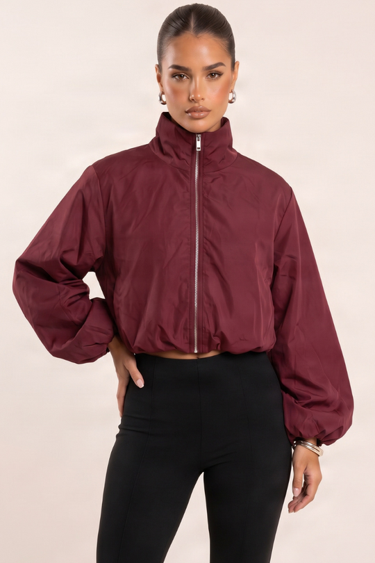 Wine Funnel Neck Zip Up Jacket - Chanda