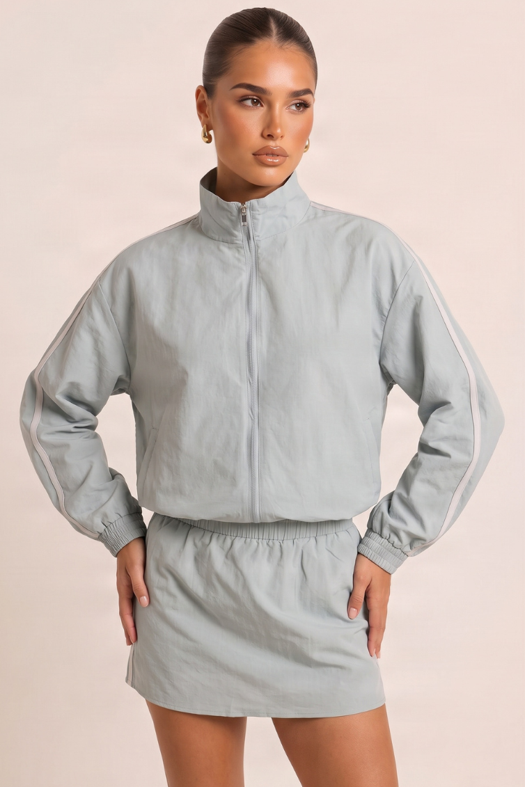 Blue Funnel Neck Side Stripe Shell Track Jacket - Kimsy