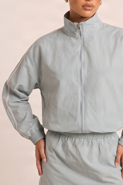 Blue Funnel Neck Side Stripe Shell Track Jacket - Kimsy