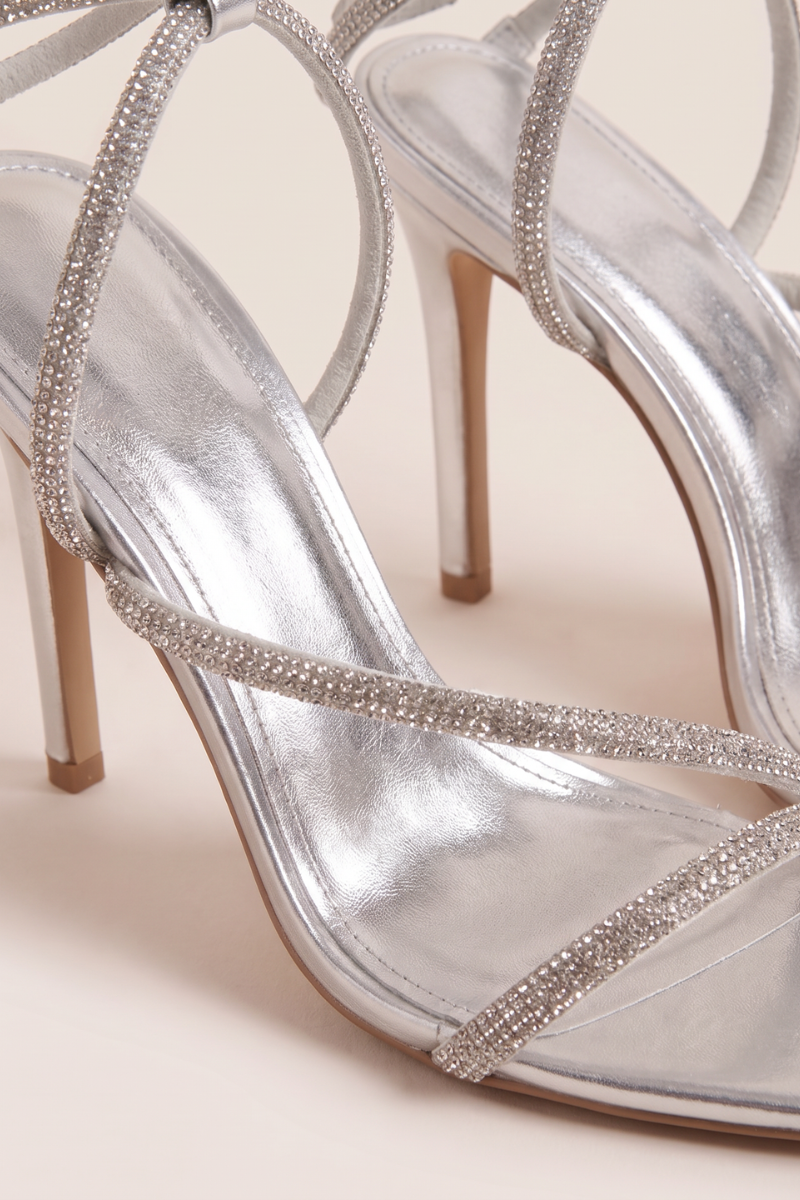 Silver Diamante Detail Strappy Heels - Damika