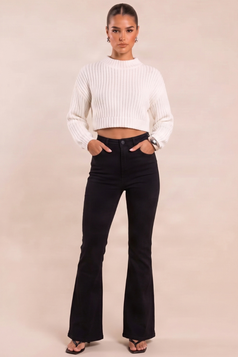 Black Stretch Denim Flare Leg Jeans - Dawson