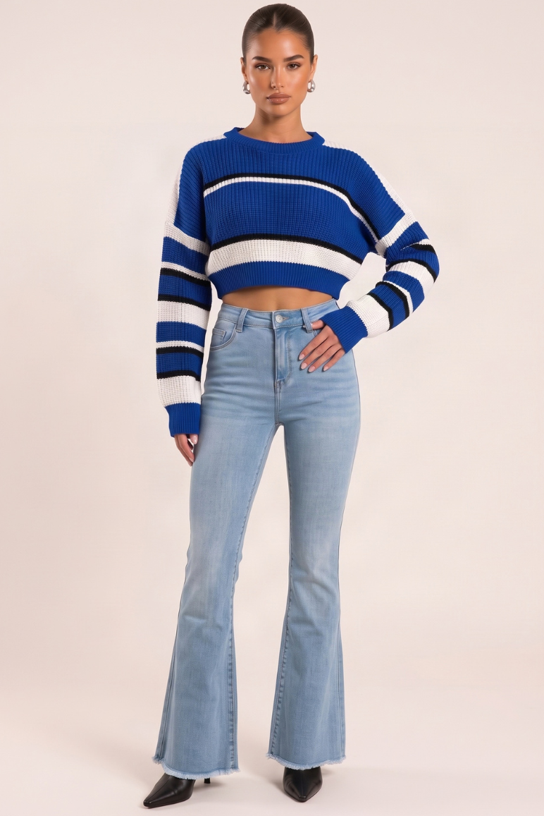 Blue Stripe Cropped Knit Jumper - Isobella