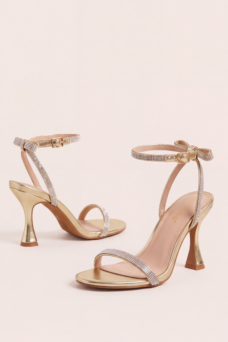 Gold Diamante Detail Strappy Heels - Jaelyn