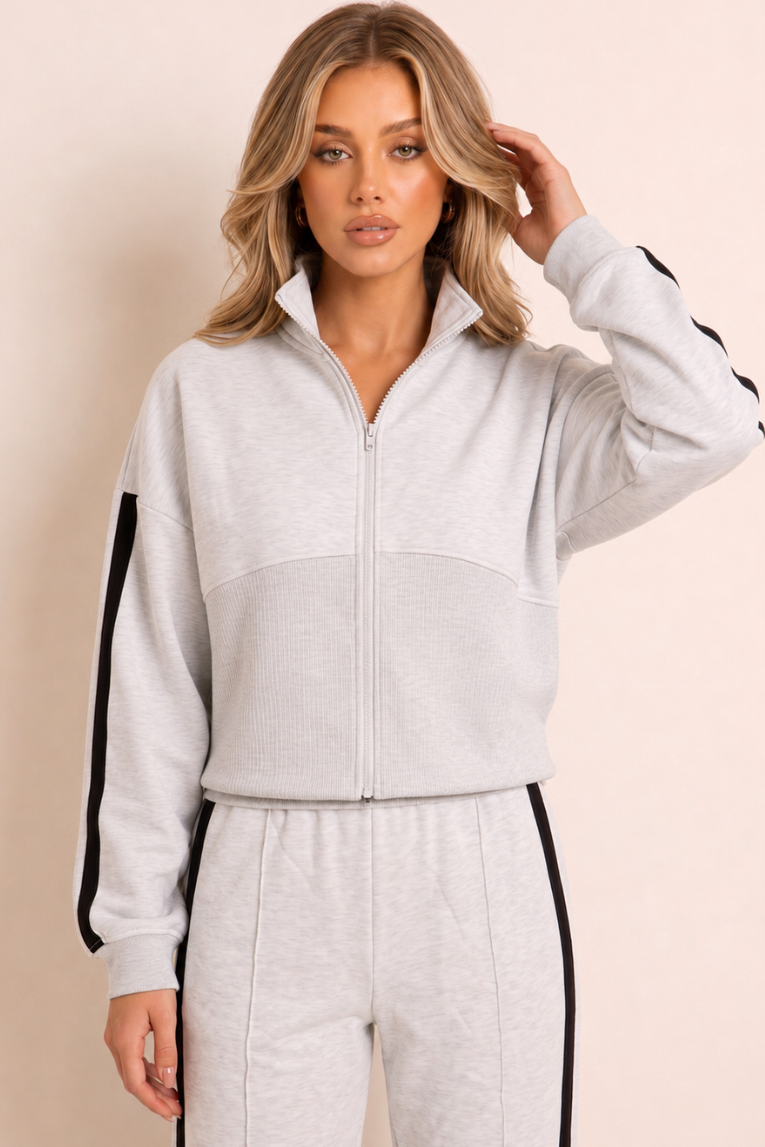 Bleach Grey Corset Fit Jacket and Jogger Loungewear Co-ord Set - Saige