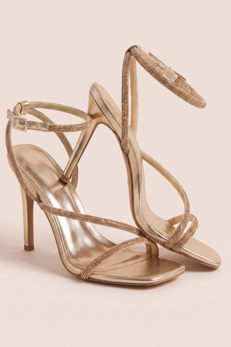Gold Diamante Detail Strappy Heels - Damika