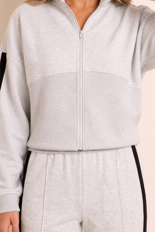 Bleach Grey Corset Fit Jacket and Jogger Loungewear Co-ord Set - Saige