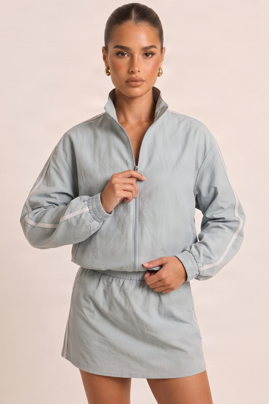 Blue Funnel Neck Side Stripe Shell Track Jacket - Kimsy