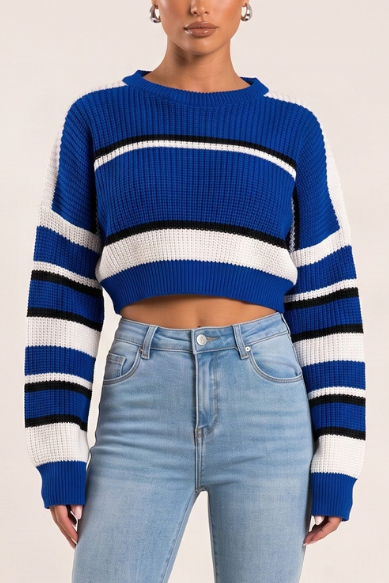Blue Stripe Cropped Knit Jumper - Isobella